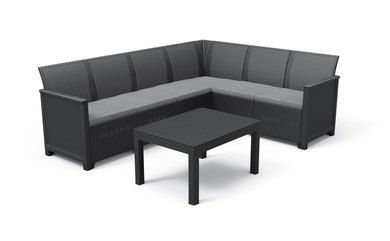 Садовый диван из пластика с подушками Elodie  6 seater Corner 249586 графит 252753