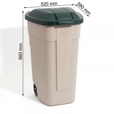 Вместительный контейнер для мусора Refuse Bin O/W 110L бежевый-зеленый Keter 176805