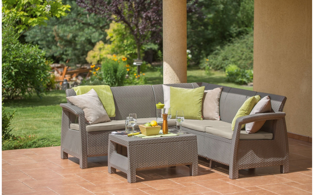 Набір пластикових садових меблів (кутовий диван+столик) Keter Corfu Relax  227845 капучіно