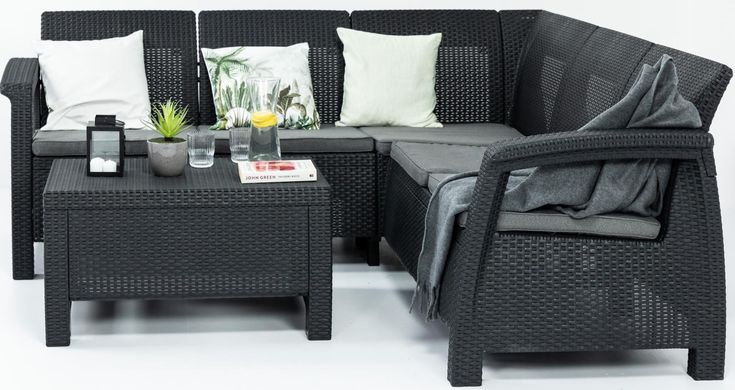 Набор пластиковой садовой мебели (угловой диван+столик) Keter Corfu Relax Set 227816 графит