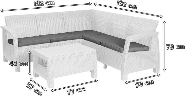 Набір пластикових садових меблів (кутовий диван + столик) Keter Corfu Relax Set 227816 графіт