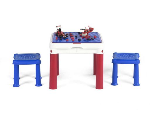 Детский набор Keter 227497 Construction Play Table стол + 2 стула, подходит к LEGO