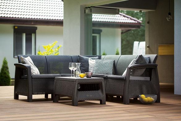 Набір пластикової садових меблів (кутовий диван + столик) Keter Corfu Relax Set 227815 (233613) коричневий 