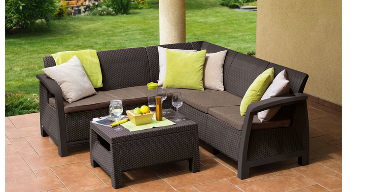 Набор пластиковой садовой мебели (угловой диван+столик) Keter Corfu Relax Set 227815(233613) коричнивый 