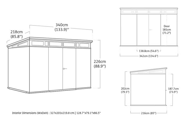 Садовый пластиковый домик Keter Cortina 11×7 (342см х216см) 259113 темно-серый