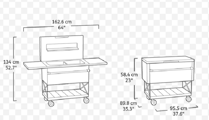 Садовий стіл-візок для бару та готування на природі з ємністю для льоду 95,5х58 см Keter Patio Cooler 255187 графіт